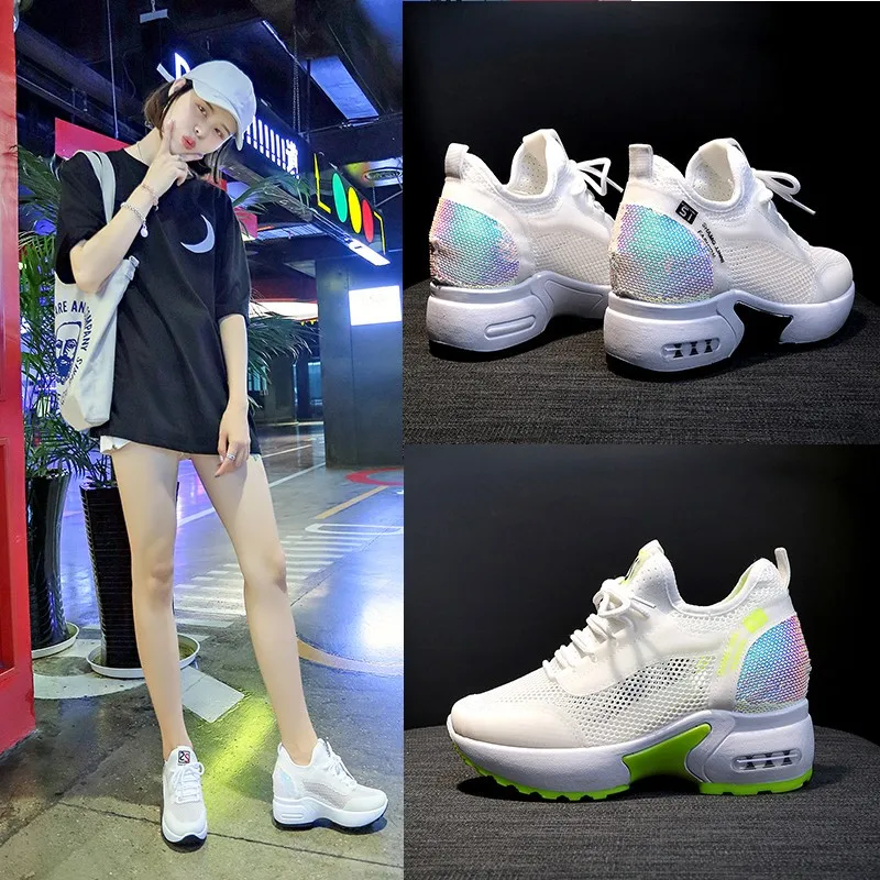 

Casual High Heels Breathable Women Sneakers Mesh Round Toe Increased Height Breathable Wedge Tenis Feminino Massive Sneakers
