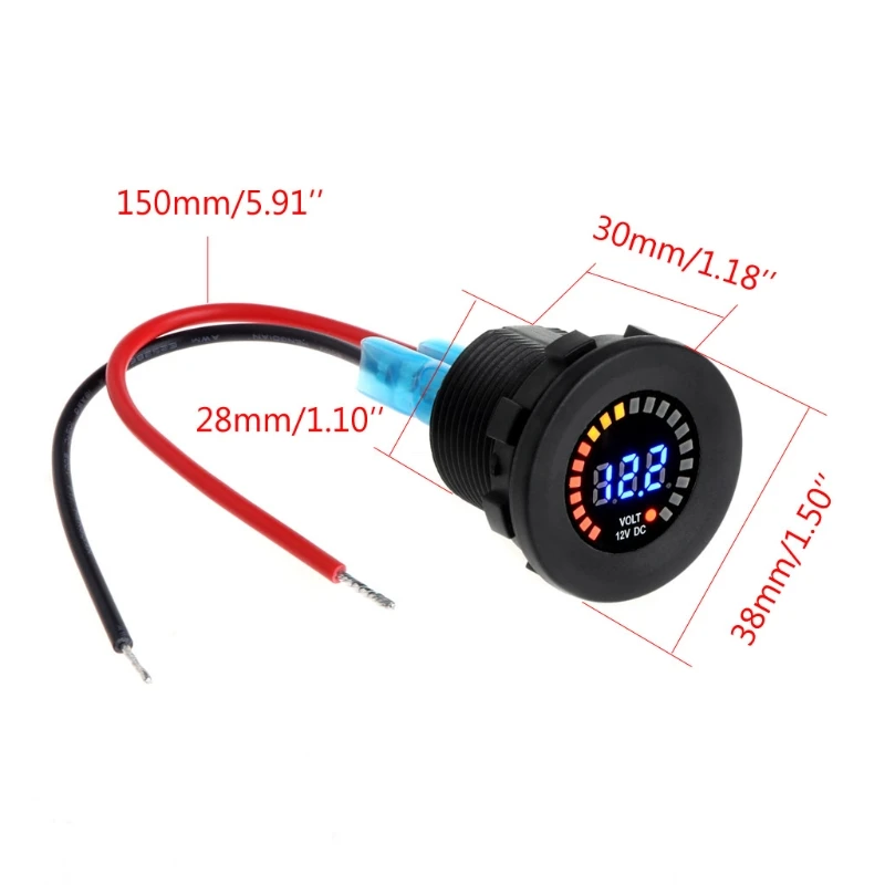 

12V Waterproof Car Motorcycle Voltmeter Blue LED Digital Display Voltage Meter #0616