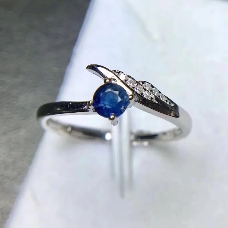 

Fidelity Natural 4mm sapphire stone Rings s925 sterling silver fashion feather fine Jewelry for women Natural blue gemstone
