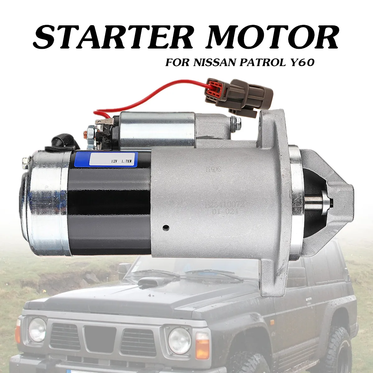 

12V 1.7KW Starter Motor for Nissan Patrol Y60 GQ GU TB42 TB45 TB48 4.2L 4.5L 4.8L-Diesel 9TH CW Rotation 23x14x10cm Replacement