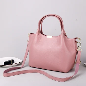 

100% bolsa de cubo cuero genuino mujer casual Tote top-handle bolsos de hombro marca diseñador señoras bandolera handbag