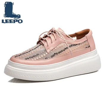 

Fanhion Spring Flat Platform Shoes Woman Polka Dot Luxury Genuine Leather Lace-Up Flats Shoes Women Autumn Shoes Ladies 6