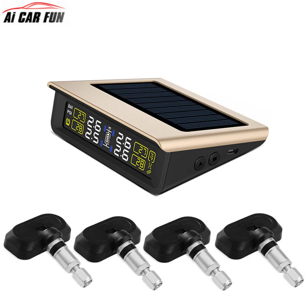 

CAREUD Wireless Solar Tire Pressure Monitoring System Automatic Backlight USB Charging Solar Panel TPMS System