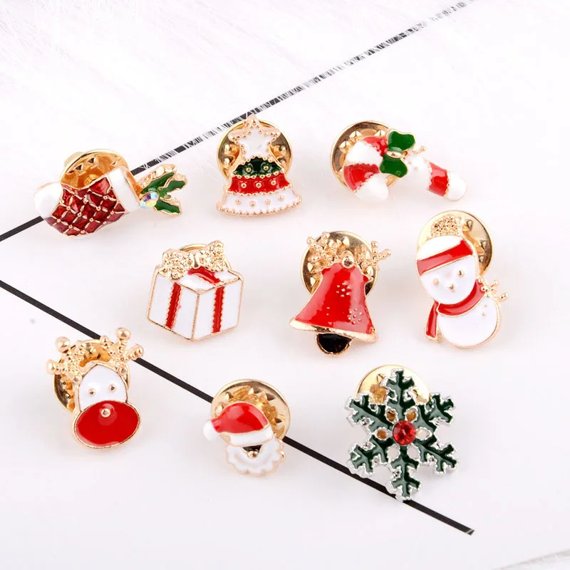 

hot-selling 3 Pcs Christmas Brooch enamel sweater Pin Small Snowman Tree Bell Deer Elk Brooch lapel pin Bijoux Jewelry Gifts JL