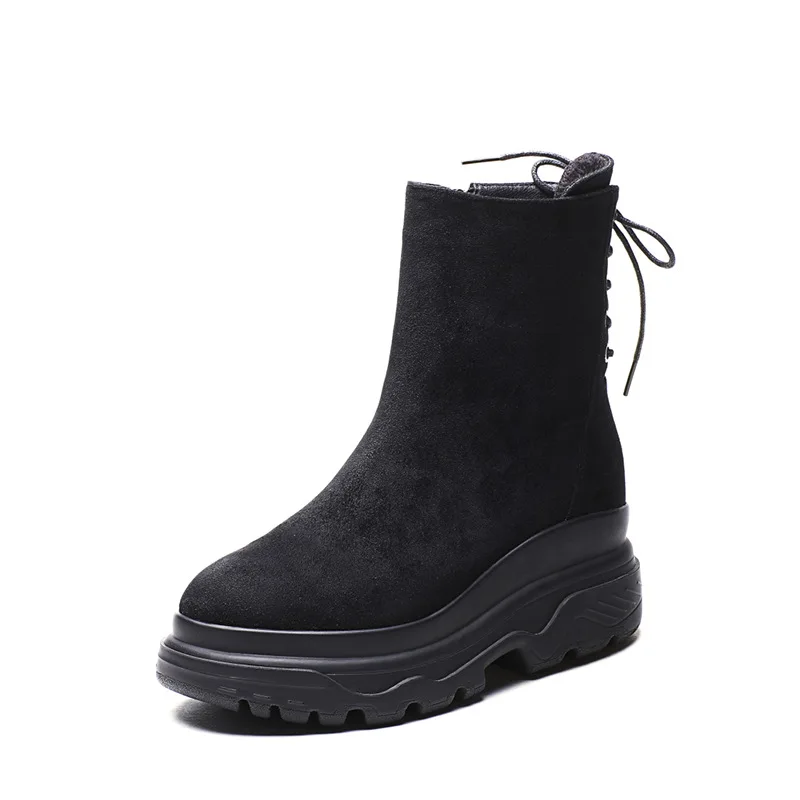 Gtime/Ботинки martin; женские осенне-зимние Бархатные ботинки в стиле ретро на шнуровке сзади; женская теплая зимняя повседневная обувь на платформе; SE028 - Цвет: black