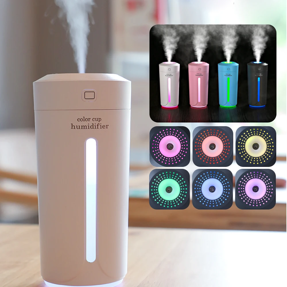 

230ml Mini Air Humidifier USB Ultrasonic Humidifier Car Aroma Diffuser Electric Essential Oil Diffuser Cup 7 Color LED Lights