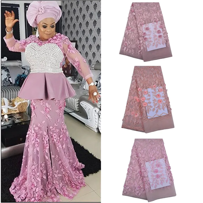 

2019 Purple Embroidery Textile Floral Tulle Dress Fabric Women 3D Flower Lace Embroidered Fabric Net Lace Fabric Blue ColorS1428
