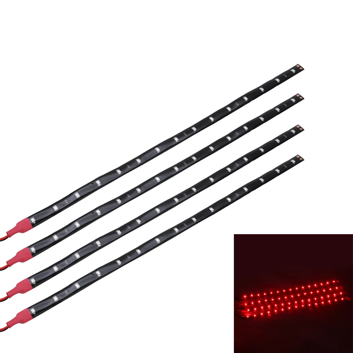 4pcs/set 30cm 15LED 3528 12V Red LED Strip Light Waterproof Car Truck Flexible Strip Tube Light Universal