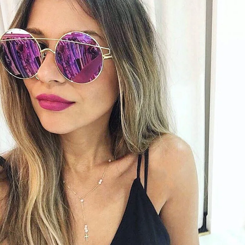 Women Round Sunglasses Luxury Brand Designer Chain Designed Frames