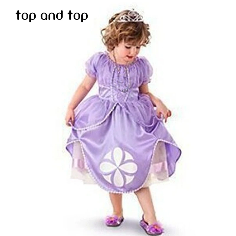 

Casual cartoon baby girl dress sofia princess purple Fluffy dress big petals princess Sophia Free shipping girl dress