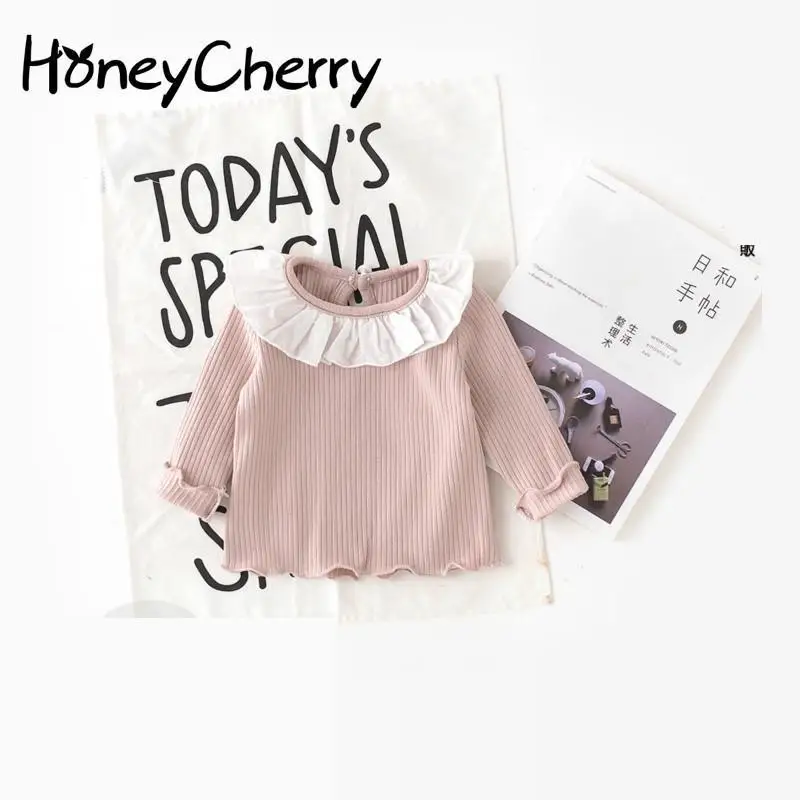 

Female Sleeve T Shirt Children Spring Long Sleeved T-shirt Collar Shirt Cute Baby Lotus Ride Baby Girl Clothes Baby Boy Tops