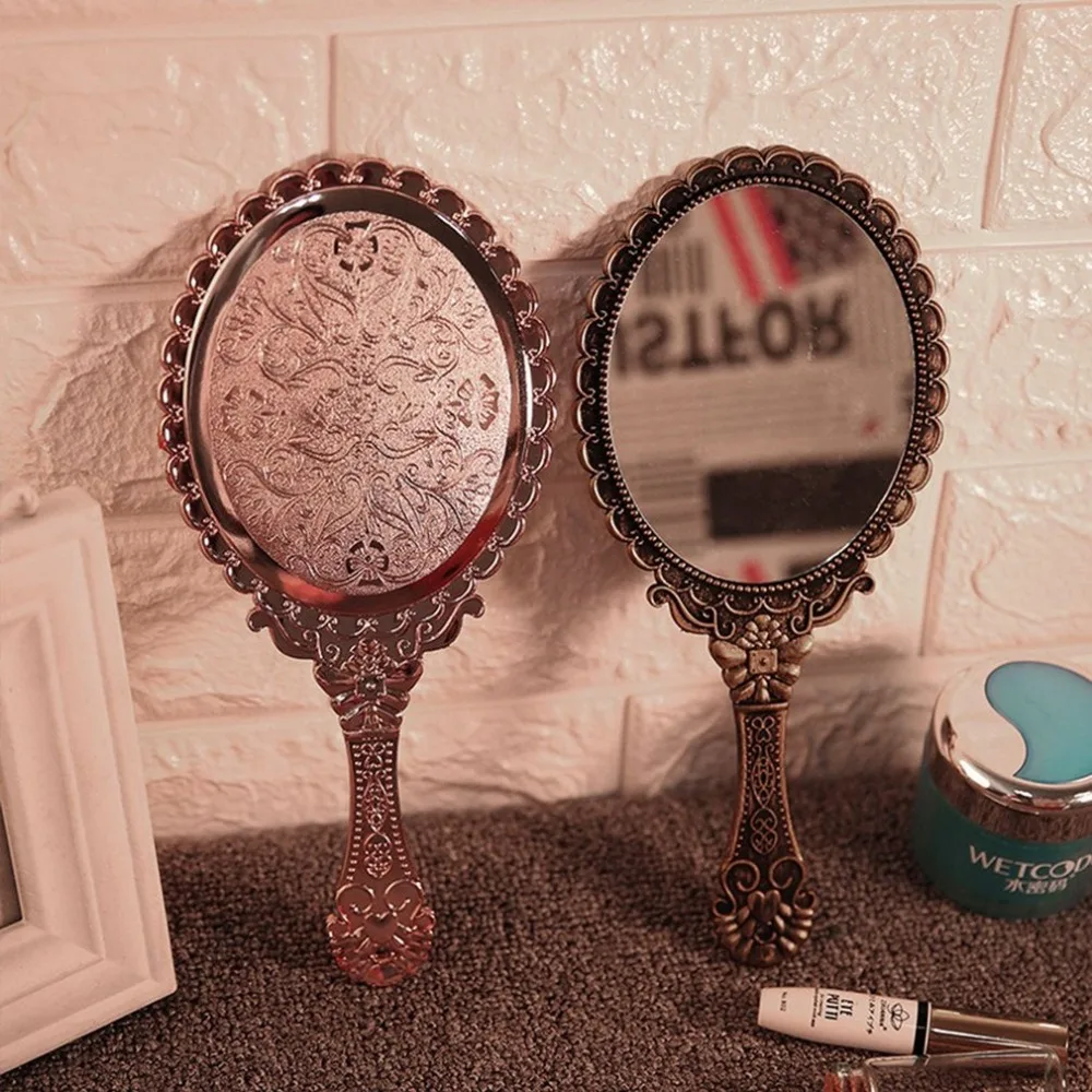 Винтажный ручной Макияж Розовый remousse цветочный Овальный Круглый косметический ручной зеркало с ручкой украшение дома зеркало