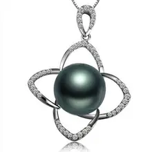 Повезло Таити Черный Жемчуг и Настоящий Бриллиант Подвеска REAL gold натуральная морская вода жемчуг Изящных ювелирных Изделий Для женщин-Летие