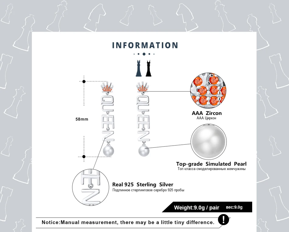 ORSA JEWELS Подлинная женская шахматы висячие серьги буква стерлингового серебра стиль женщин имитация жемчуга серьги Элегантные ювелирные изделия SE139