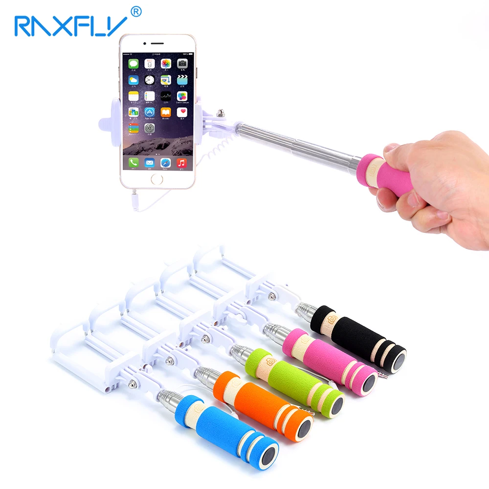 RAXFLY Universal Mini Selfie Stick Extendable Mobile Phone Camera Monopod Handheld Wired For iPhone Samsung Xiaomi | Электроника