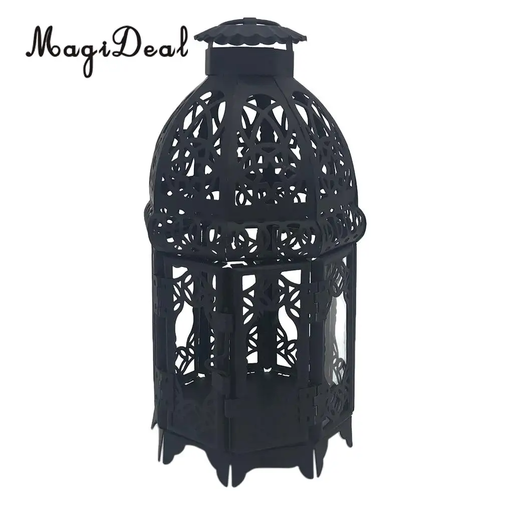 Moroccan Vintage Metal Hollow Glass Moroccan Hanging Tea Light Holder Candle Lantern Xmas Decor