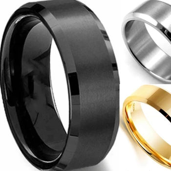 

Men 7-15 and Half Sizes 8MM Black Gold Silver 316L Stainless Steel Brushed Classical Wedding Engagement Band Ring Simple Plain