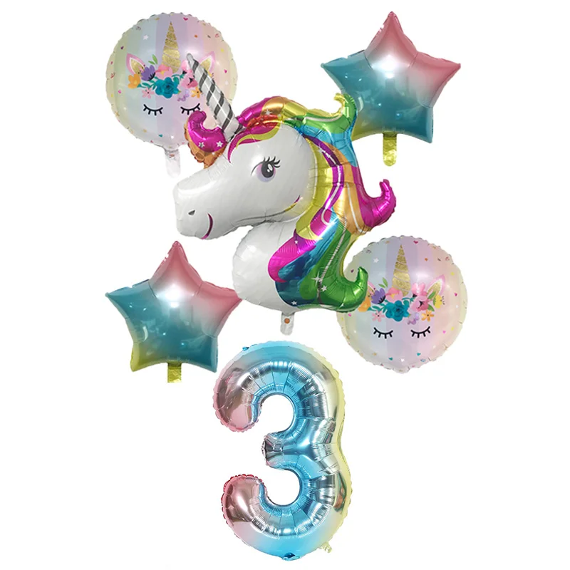 6 шт./лот, Радужный градиентный шар в виде единорога, 32 дюйма, украшение для дня рождения, Детские вечерние шары в виде единорога, шары на свадьбу
