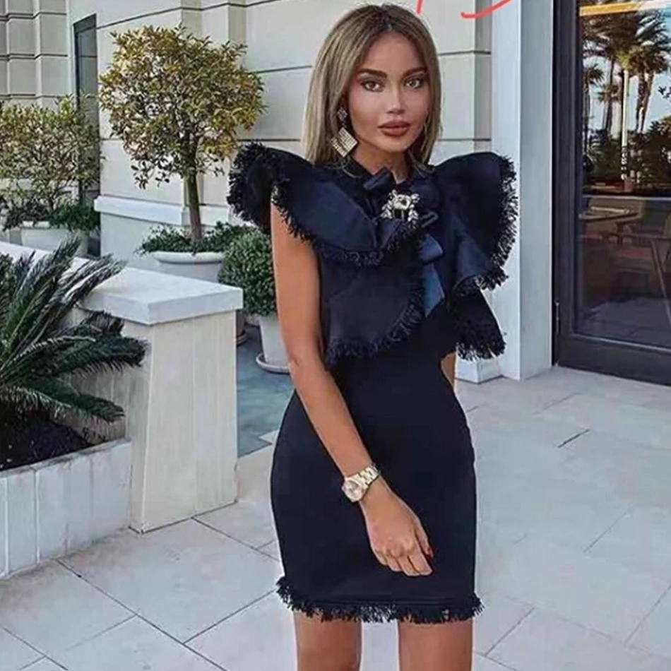 Kaufen Seamyla Berühmtheit Abend Party Kleid Frauen 2019 Neue Sexy Weiß Schwarz Bodycon Rüschen Kurzarm Perlen Club Kleider Vestidos