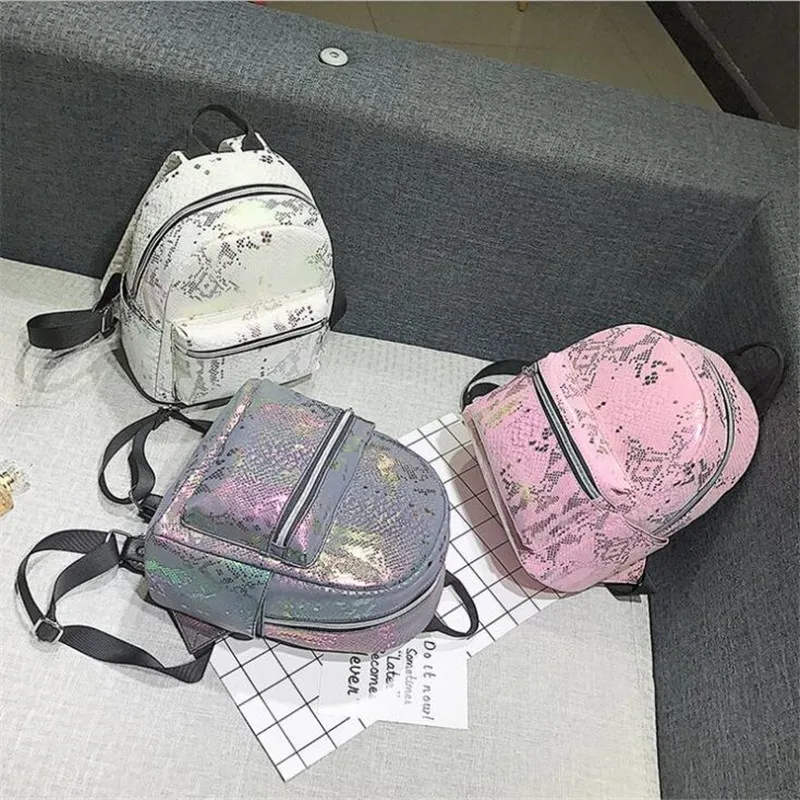 

Meloke 2018 new women leather snake backpacks mini sequin travel bbags for girls multifunctional women travel bags M237