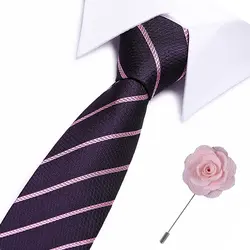 2019 новый тонкий галстук наборы новый дизайн для мужчин плед и полосатый 7,5 см галстук и цветок броши наборы Бизнес Свадебная вечеринка шеи
