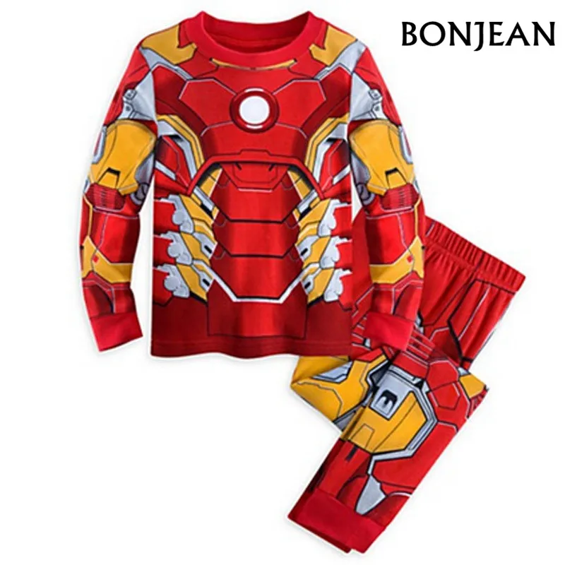 Весенние детские пижамы, одежда для мальчиков, костюм Железного человека, супергероя, Бэтмена, Халка, Человека-паука, Детские спальные комплекты одежды