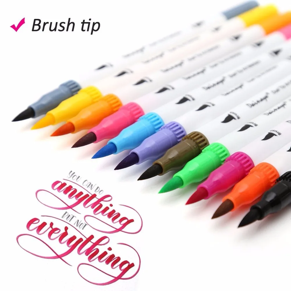 Günstige Dainayw 24 Farben 0,4mm Fineliner tinte auf wasserbasis Dual Kopf Skizze Marker Pinsel Stift Für Draw Färbung Bücher Design kunst Liefert