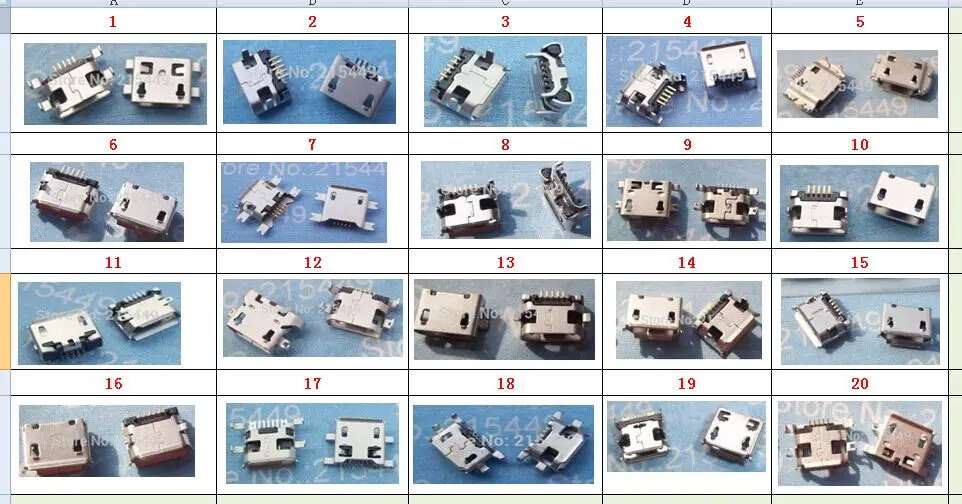 

40pcs 20 models, Micro USB Jacks USB Connector Tail Charging socket for ZTE Lenovo Huawei Mobile Phone Tablet