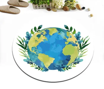 

Watercolor Hand Paint Earth Leaves Round Home Bedroom Floor Area Rugs Living Room Carpet Kitchen Non-Slip Cushion Study Door Mat