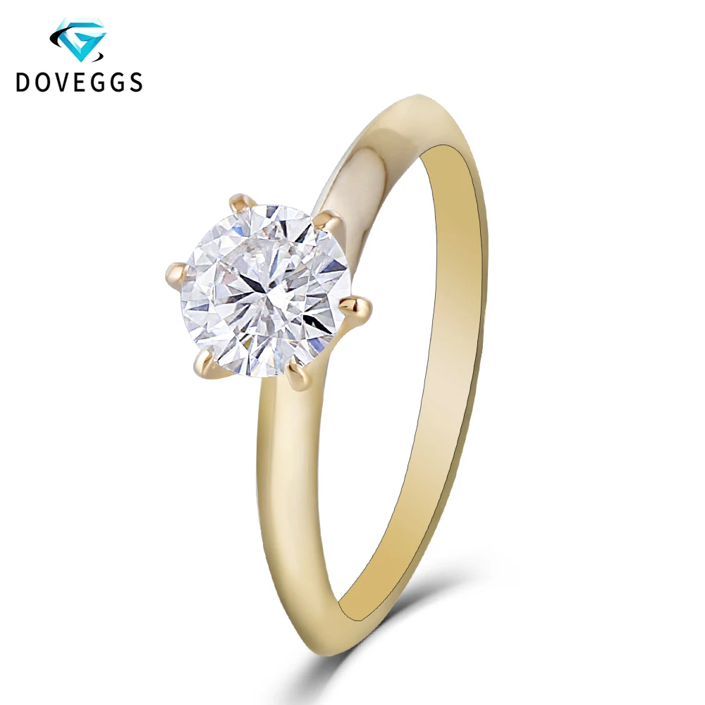 

DovEggs 14K Yellow Gold 1ct carat 6.5mm F Color Lab Created Moissanite Diamond Engagement Ring For Women Solitaire Wedding Rings