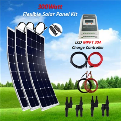 300 Watt Flexible Solar Panel Kit+ 30A LCD MPPT Controller+ 5M Solar Cable+ Y Connectors with or without Battery Cable - Цвет: with battery cable