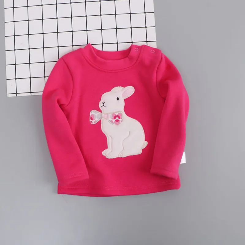 Зимняя теплая футболка для девочек, детские топы, блузка, бархатные рубашки с кроликом, детская одежда с длинными рукавами