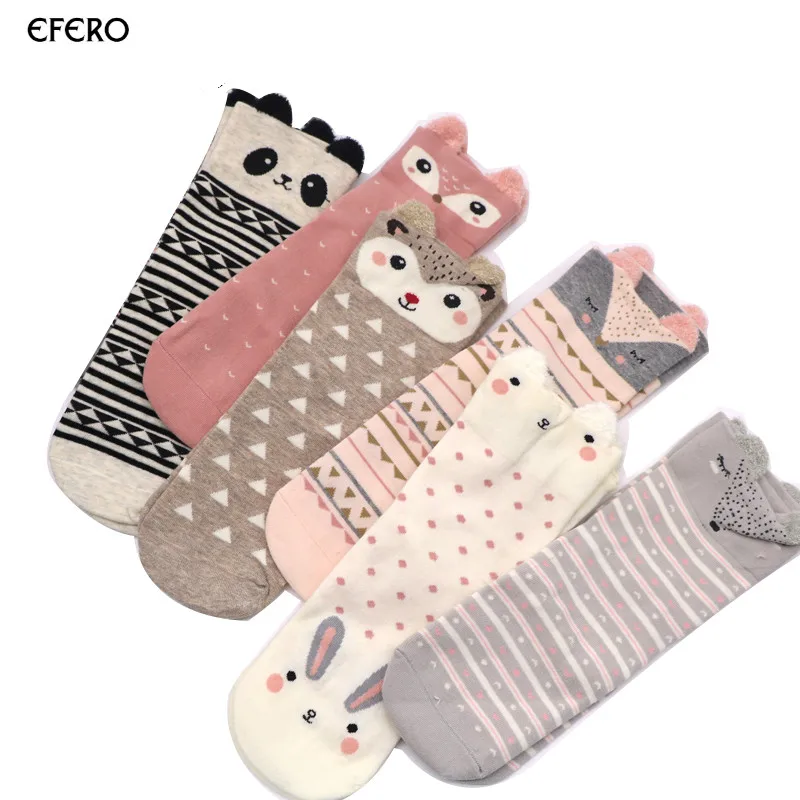 Efero/1 пара, милые женские носки с животными, женские хлопковые носки, Meias, Осень-зима, теплые носки для девушек, художественные носки, Chaussettes Femme