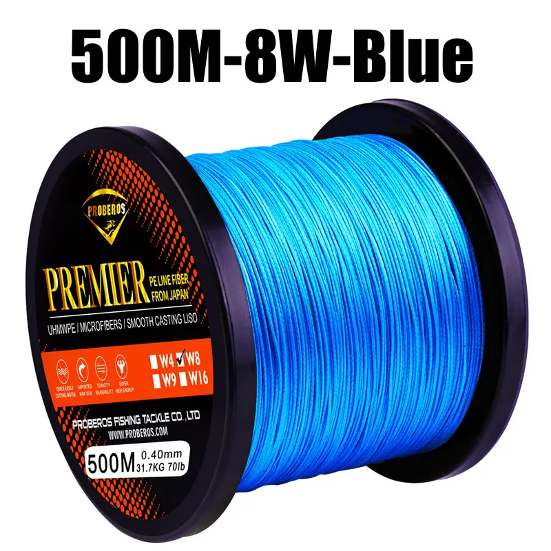 300 м/500 м/1000 м/2000 м PE лески красный/зеленый/серый/ желтый/синий 8 стоит 8 ткет плетеный шнур доступны 40LB-300LB PE линии - Цвет: 500M8X Blue