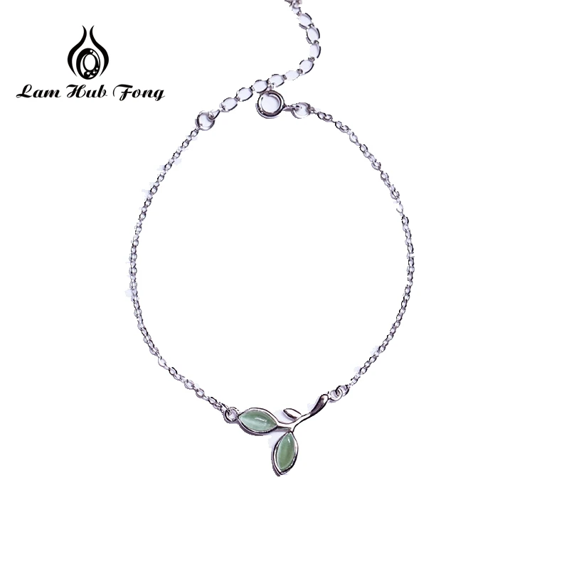 

100% 925 Sterling Silver Opal Green Leaves Buds Charm Bracelets For Women High Quality Fashion Jewelry Wholesale