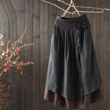 Новые женские свободные льняные хлопковые Асимметричные штаны оригинального дизайна размера плюс, Капри, эластичная юбка с талией TB451