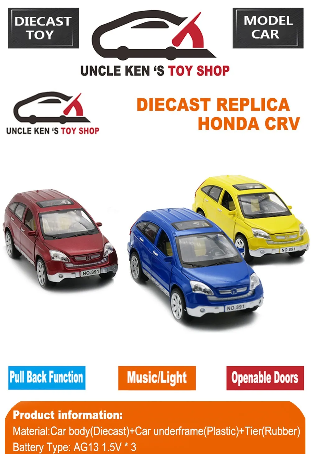 1/24 масштаб 20 см длина литья под давлением HONDA CRV Модель автомобиля игрушки для мальчиков/детей с подарочной коробкой/открываемая дверь/музыка/функция оттягивания/светильник