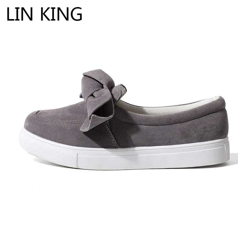 

LIN KING New Big Size Women Casual Shoes Cute Bow-Knot Flats Shoes Low Top Slip On Round Toe Lazy Shoes Anti Skid Ladies Loafers
