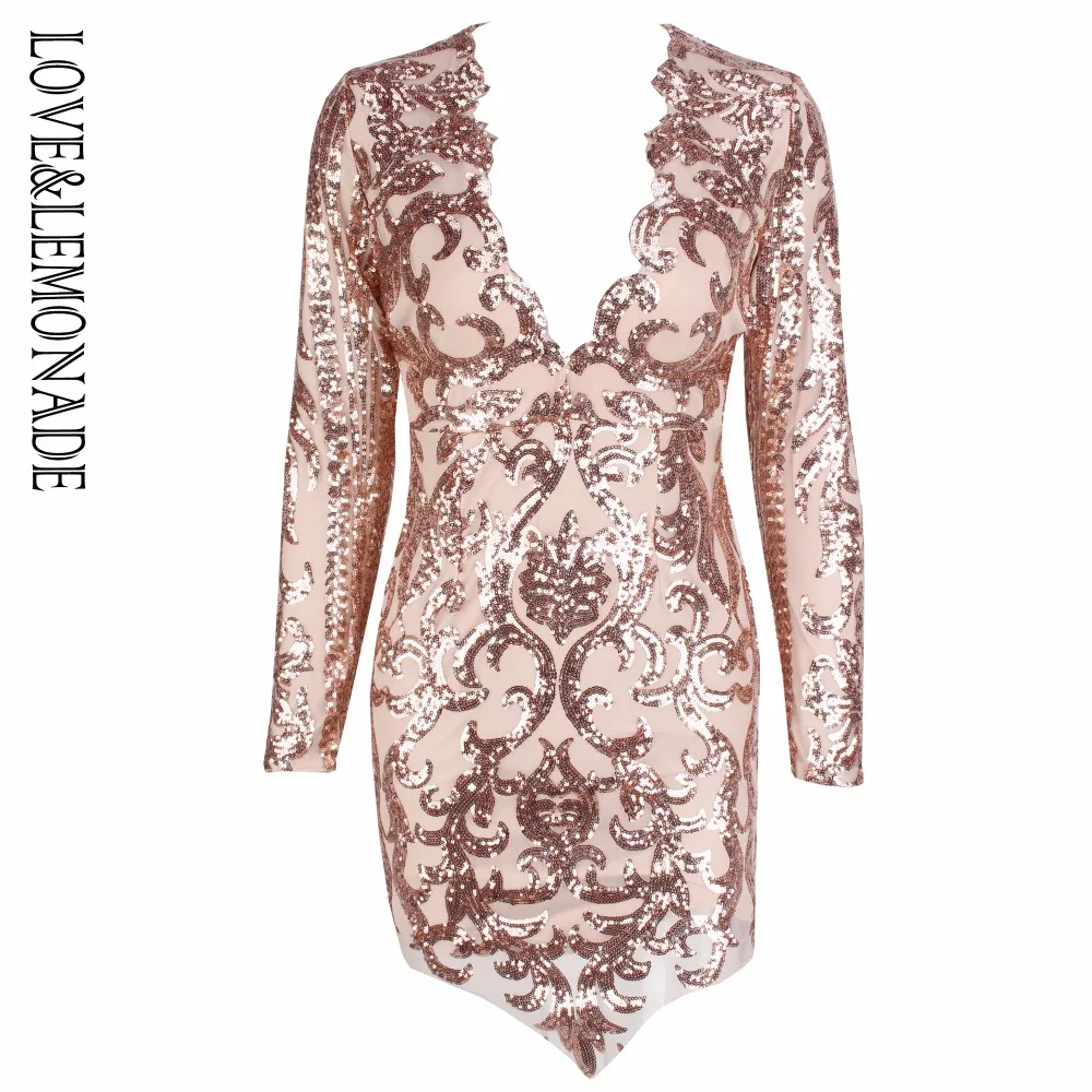 Обтягивающее платье с глубоким v-образным вырезом и геометрическими блестками Love& Lemonade LM0556