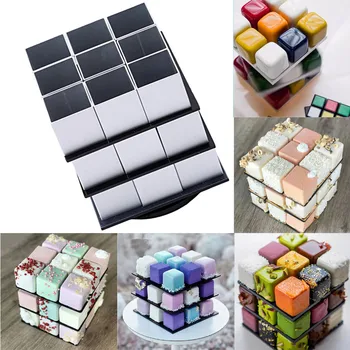 

3D Metal Cube Cake Mold Three-layer Rotation Mousse Cake Dessert Bake Mold