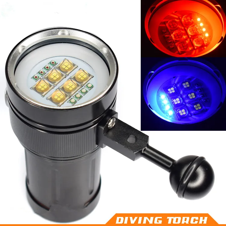 18000LM Hot 4x Red Light 4x Blue LED Torch Underwater Video Diving Flashlight Lamp 6x 9090