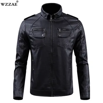 

2018 New Winter Men's Leather Jacket Coat Classic Leather Motorcycle Leather Jacket Leisure Clothing Plus Velvet Stand Collar