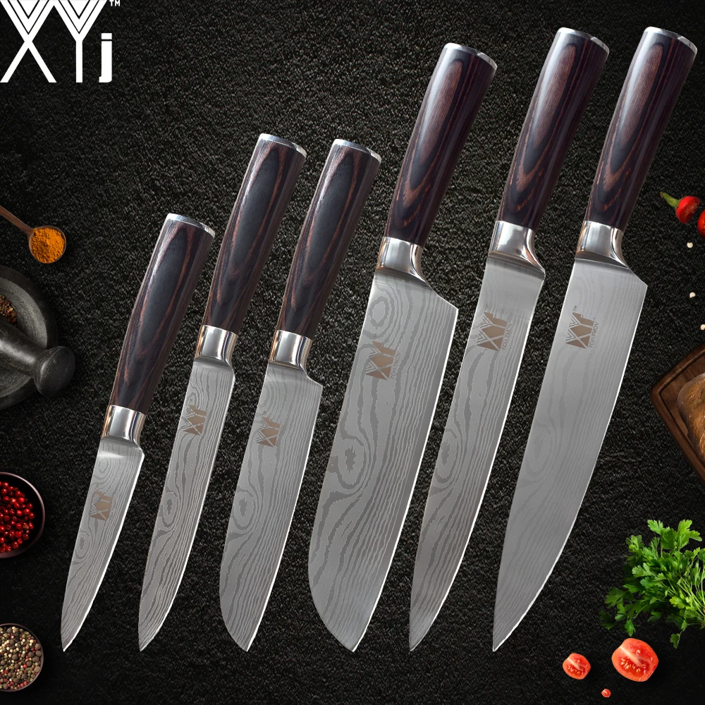 XYj Stainless Steel Kitchen Knife Set 6 Piece Stainless Steel High Carbon Sharp Blade Color Wood Handle Cooking Accessories XYj Stainless Steel Kitchen Knife Set 6 Piece Stainless Steel High Carbon Sharp Blade Color Wood Handle Cooking Accessories