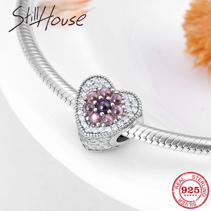 

Charming Heart colorful Sparking Zircon charms 925 Sterling Silver beads Fit Original Pandora Charm Bracelets Bangles jewelry