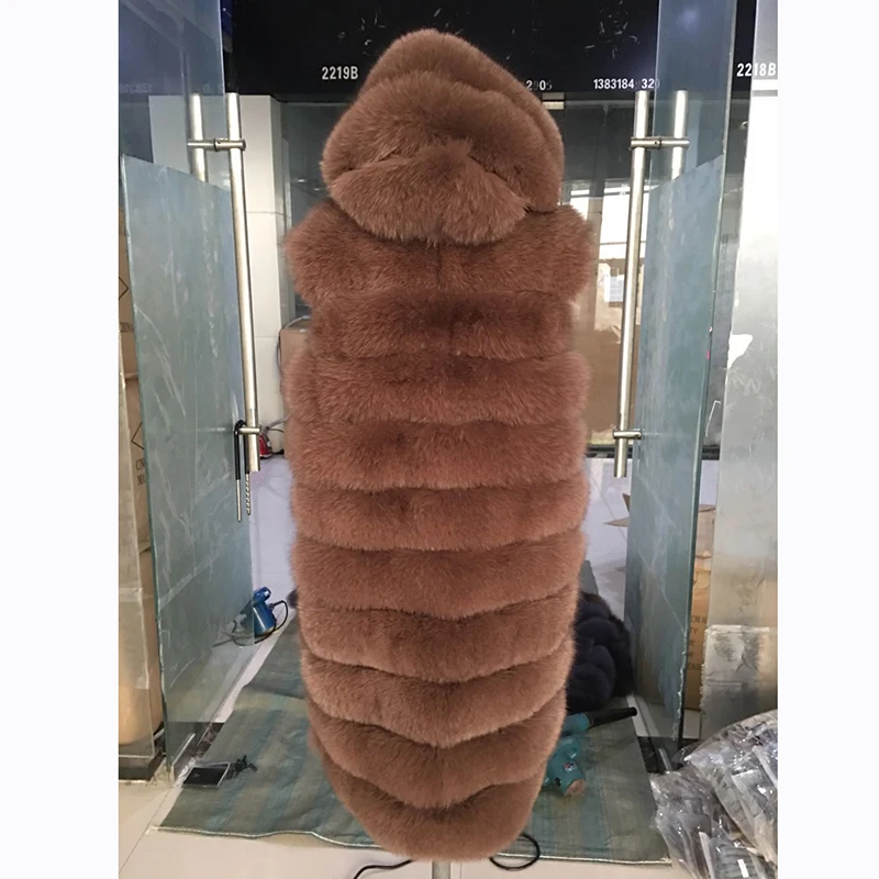 dark Femme gray Capuche Khaki black Réel Avec Long Nouveau À 2018 brown Fox Fourrure Gilets Hiver De ecru Naturel Grey Véritable Luxe navy Blue Manteau 1Uwq0a7