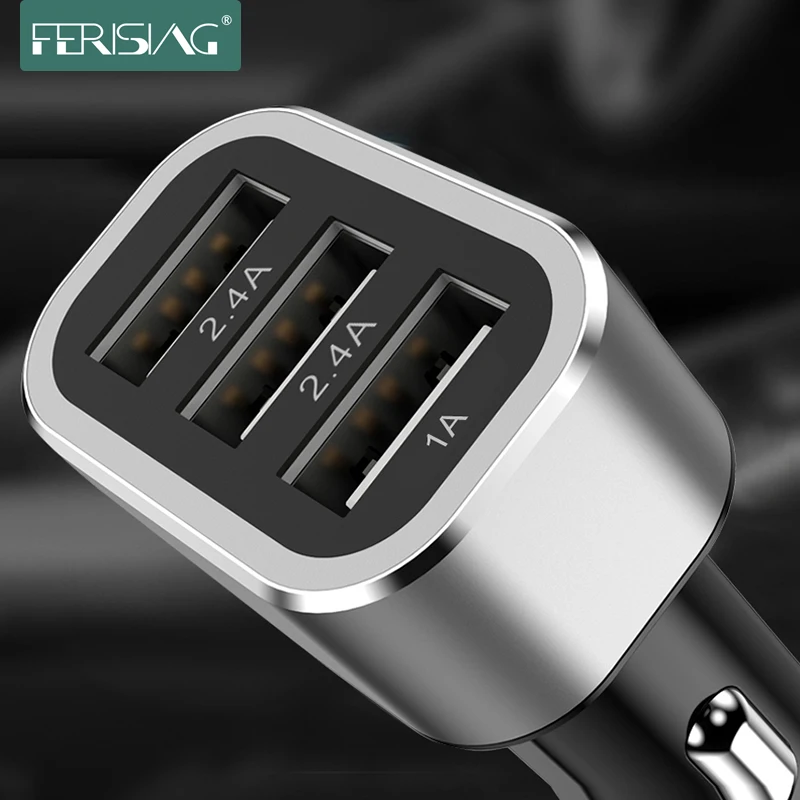 FERISING 5V/5.2A Universal 26W Car Charger 3 USB Charger Adapter Portable Car-Charger For iPhone X XR XS Max Phone Tablet