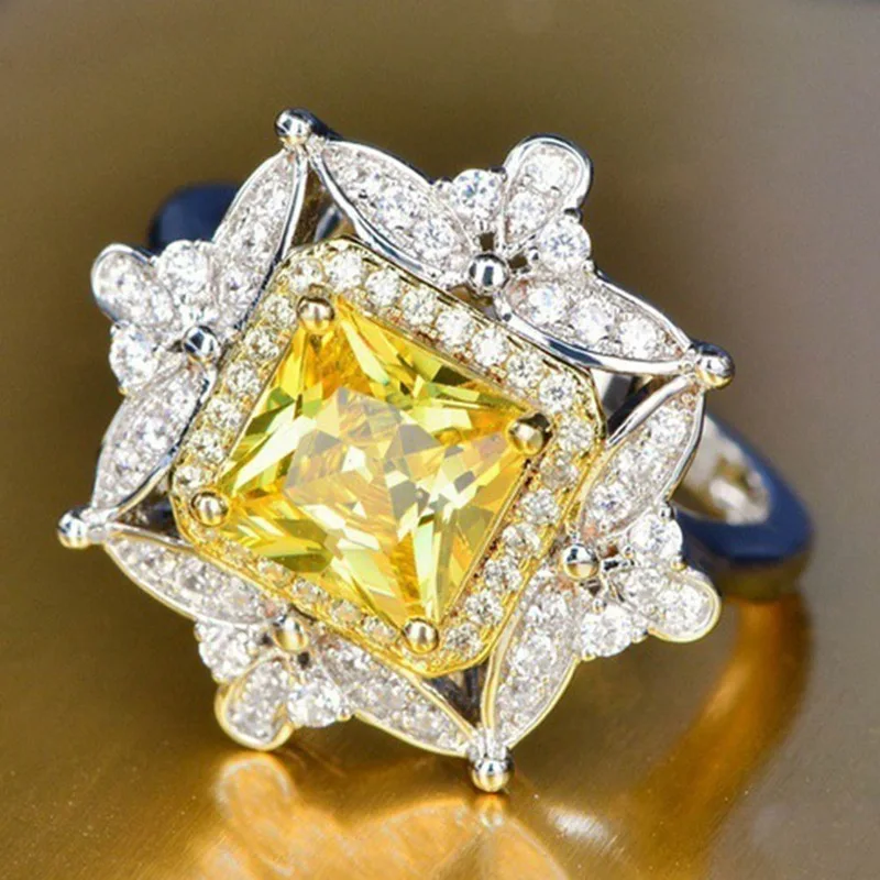 

Fashion Korean Gold Color Square Ring Luxury New Wedding Ring Princess Hot Sales