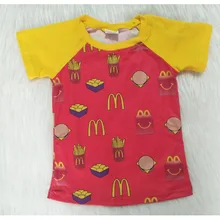 Детская одежда топ с короткими рукавами и круглым вырезом для мальчиков, гамбургер, молочный шелк