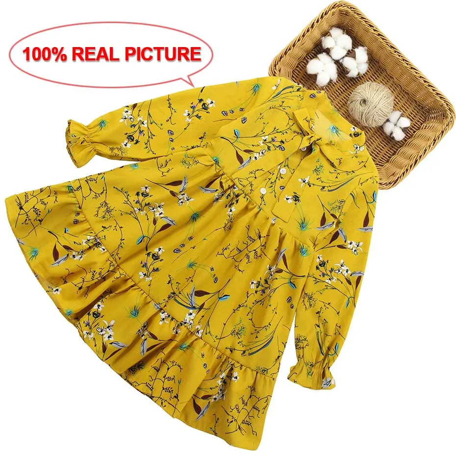 Детские платья для девочек, весна-осень, Vetement, детское платье с цветочным рисунком для девочек Детская подростковая одежда для девочек 6, 8, 10, 12, 14 лет - Цвет: As picture