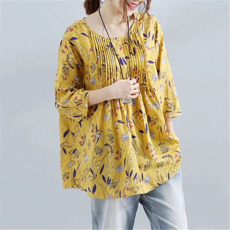 Casual Women Blouses Floral Clothes Ladies Loose Flower Print Blouses